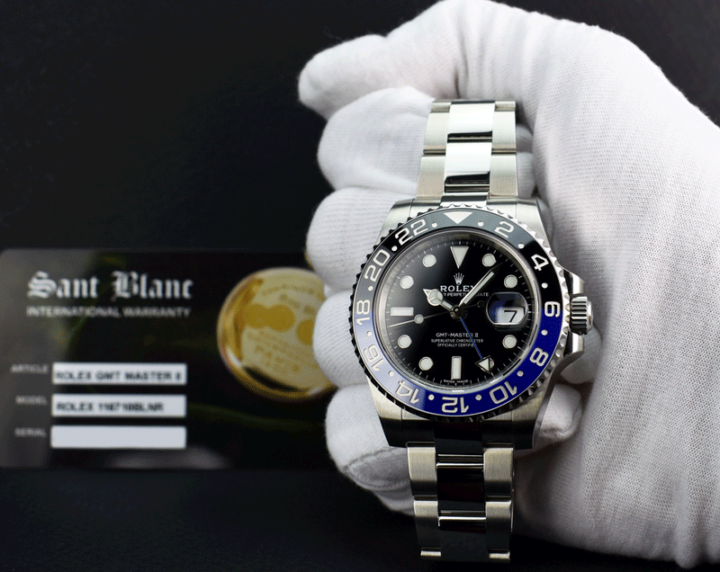 ROLEX 40mm Stainless GMT Master II Blue Black "BATMAN" Model 116710 BLNR