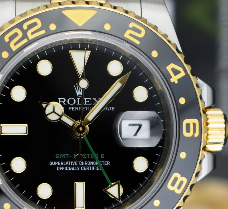 ROLEX Mens 18kt Gold & Stainless 40mm GMT Master II Black Model 116713