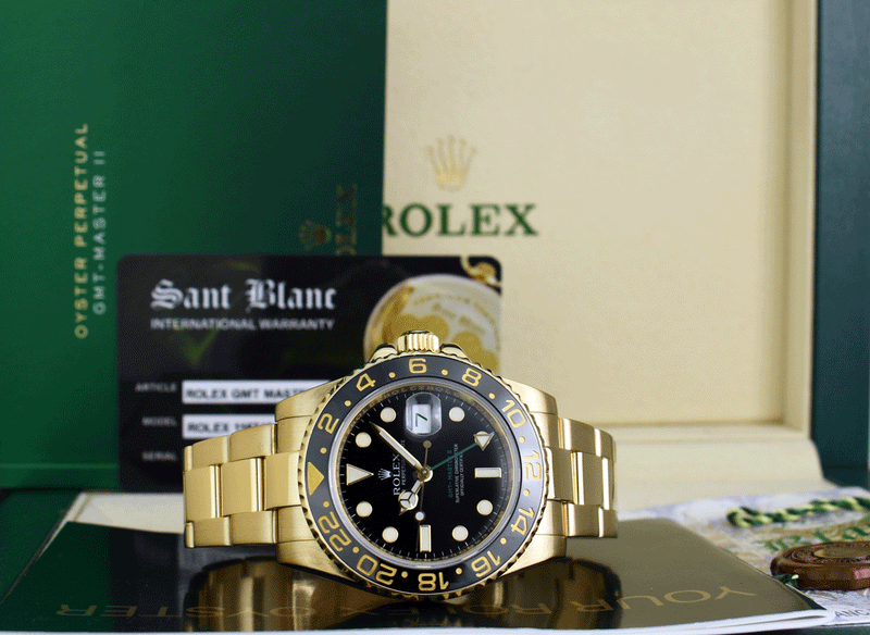 ROLEX 18kt Yellow Gold GMT Master II Black Dial Model 116718