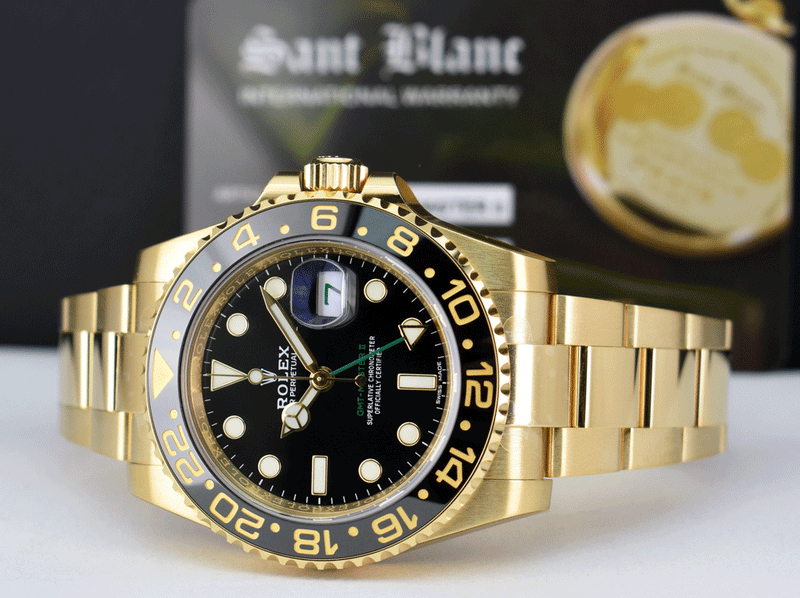 ROLEX Mens 18kt Gold 40mm GMT Master II Black 116718 Sant Blanc