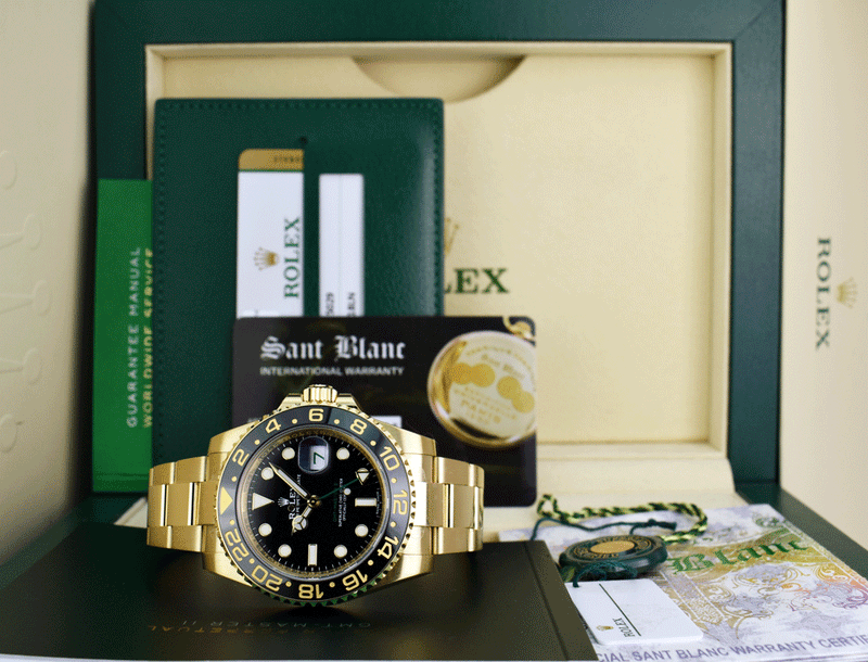 ROLEX Mens 18kt Gold 40mm GMT Master II Black 116718
