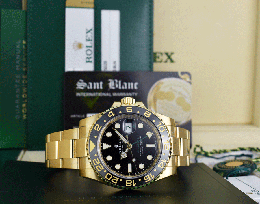 ROLEX Mens 18kt Gold 40mm GMT Master II Black 116718 – Sant Blanc