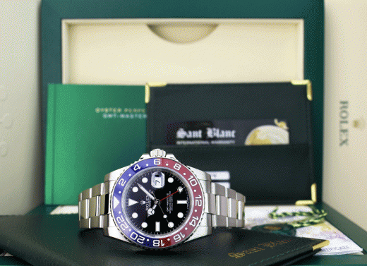 ROLEX White Gold GMT Master II Blue Red "Pepsi" Black CARD 116719 BLNR