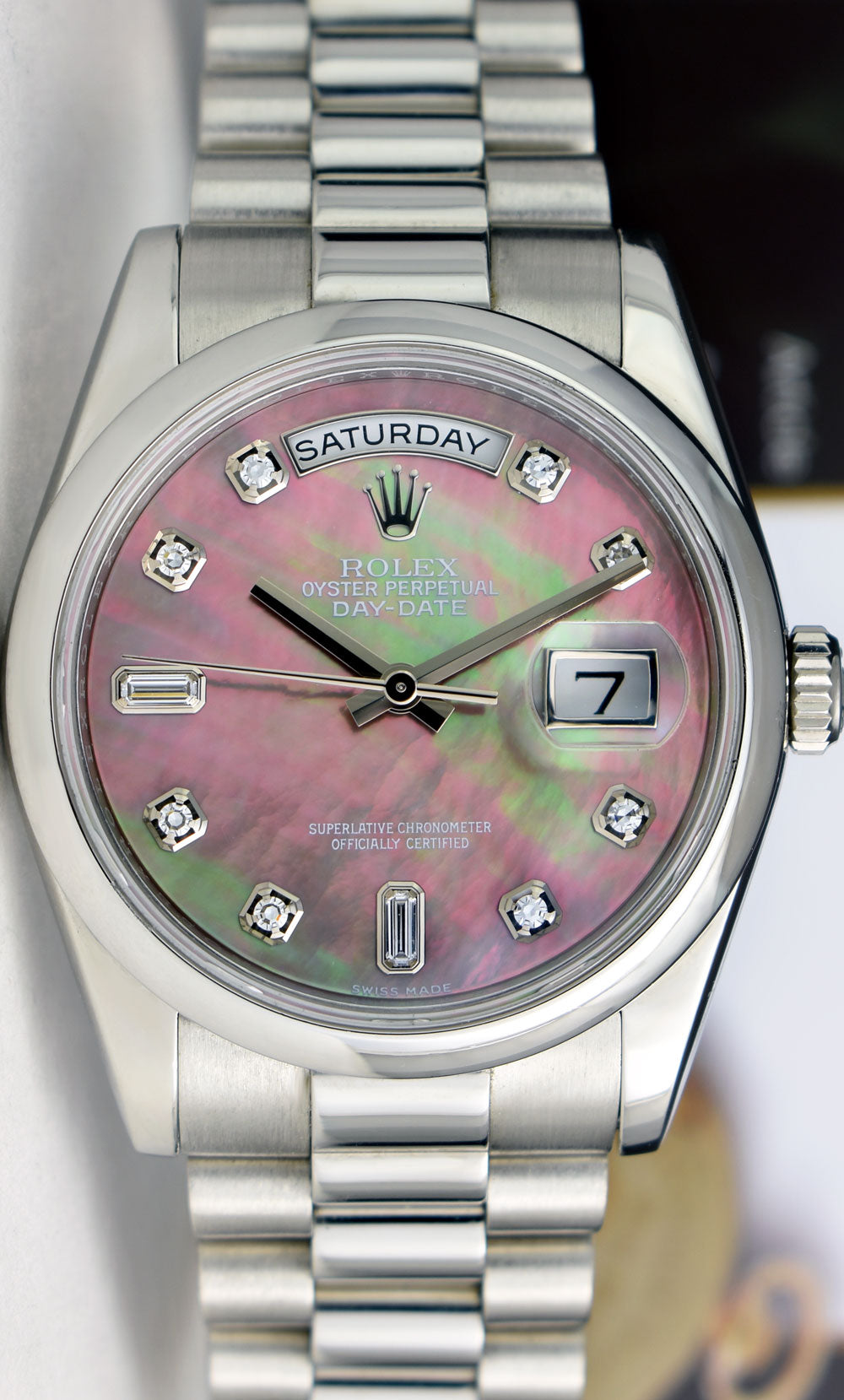 ◆ mimosa ROLEX REHAUT Mens Day Date 36 Platinum President MOP Diamond