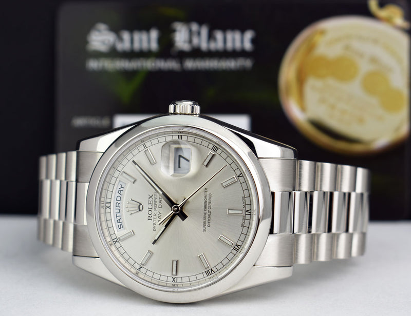 ROLEX Mens Platinum DayDate President Silver Index Model 118206