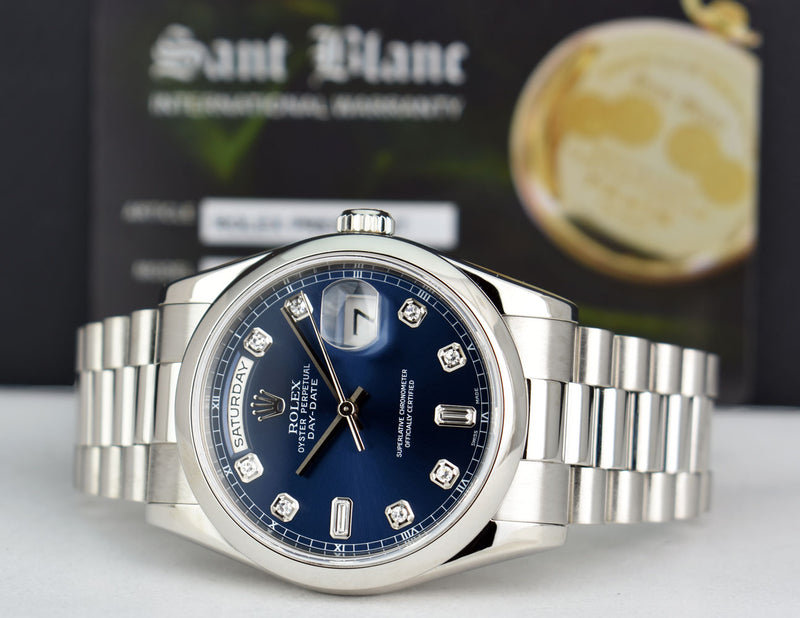 ROLEX Mens Platinum Day Date President Blue Diamond Dial Model 118206