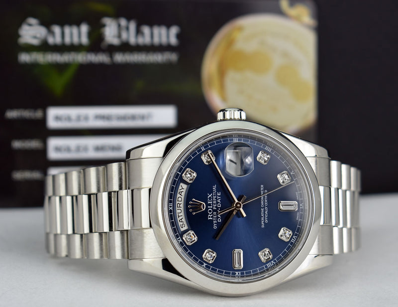 ROLEX Mens Platinum Day Date President Blue Diamond Dial Model 118206