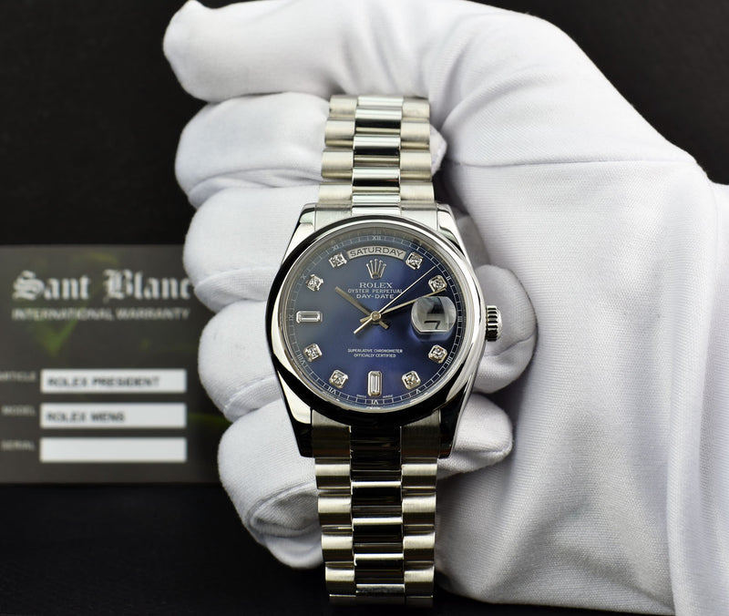 ROLEX Mens Platinum Day Date President Blue Diamond Dial Model 118206