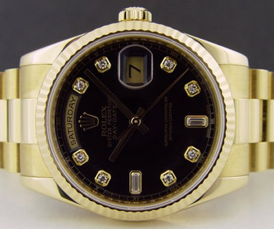 ROLEX - Mens 18kt Gold DAY DATE President Black Diamond 118238
