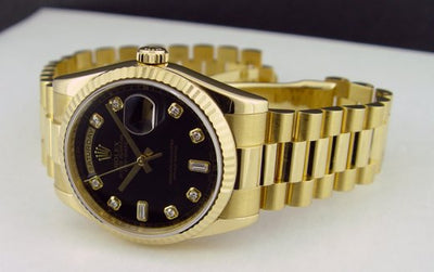 ROLEX - Mens 18kt Gold DAY DATE President Black Diamond 118238