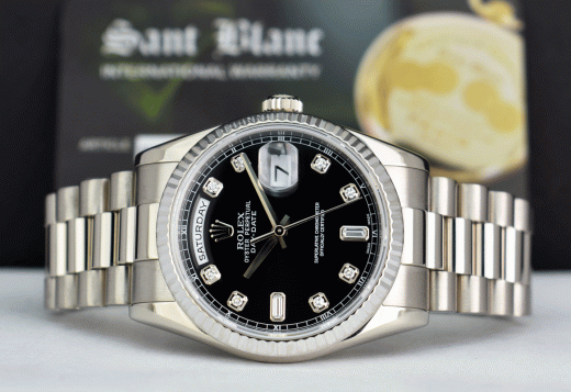 ROLEX 18kt White Gold Day Date President Black Diamond Dial Fat