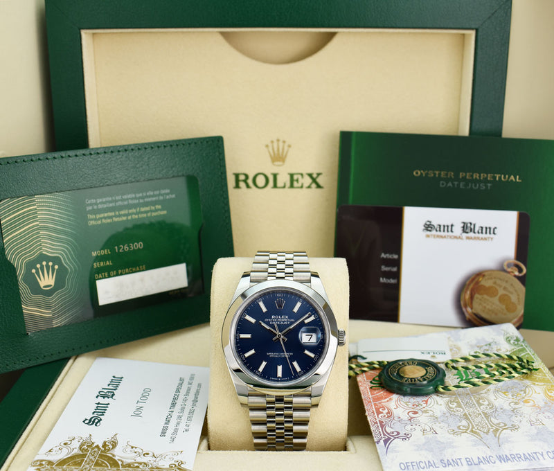 ROLEX 2021 41mm Stainless Steel DateJust Blue Index Dial Model 126300