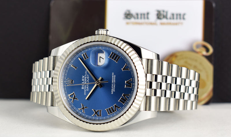 ROLEX 2021 18kt White Gold & Stainless Steel DateJust 41 Jubilee Bracelet Blue Roman Dial Model 126334