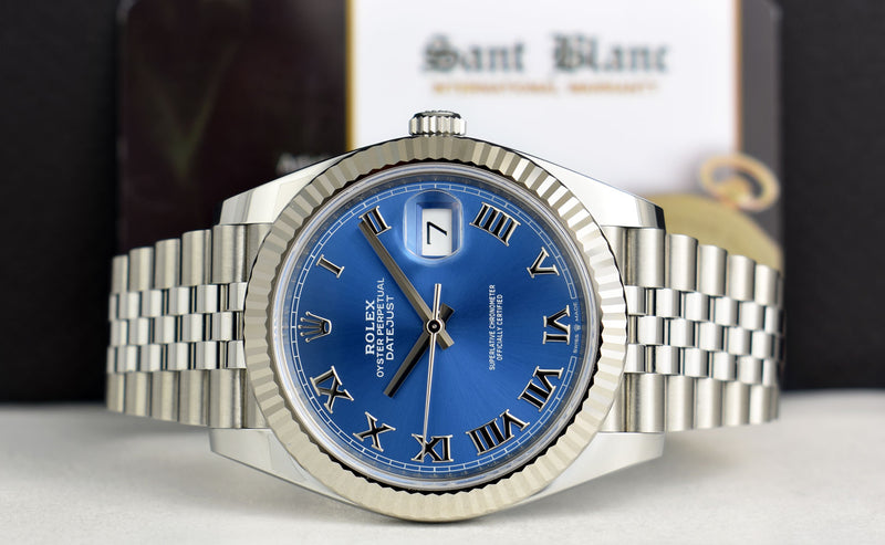 ROLEX 2021 18kt White Gold & Stainless Steel DateJust 41 Jubilee Bracelet Blue Roman Dial Model 126334