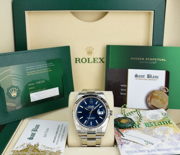 ROLEX White Gold & Stainless DateJust 41 Blue Index Box & Card Model 126334