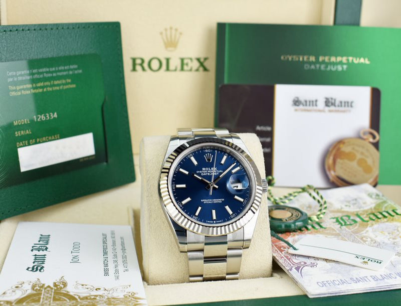 ROLEX White Gold & Stainless DateJust 41 Blue Index Box & Card Model 126334