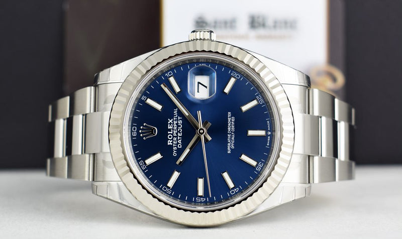 ROLEX White Gold & Stainless DateJust 41 Blue Index Box & Card Model 126334