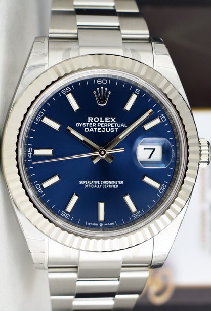 ROLEX White Gold & Stainless DateJust 41 Blue Index Box & Card Model 126334