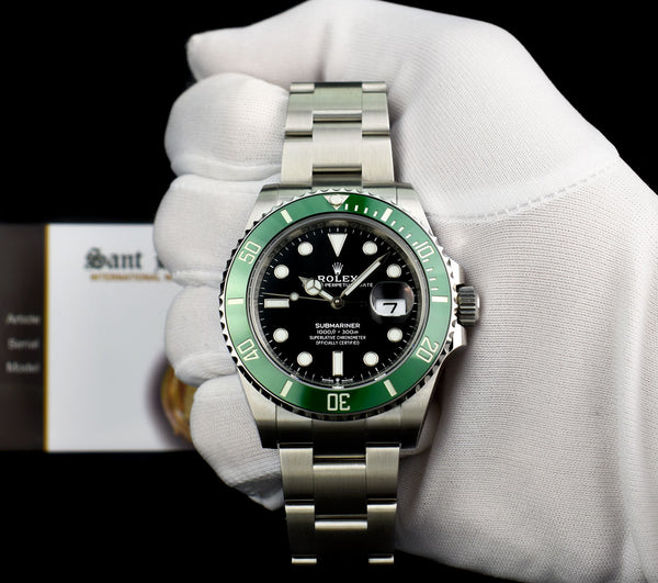 ROLEX Stainless Submariner "KERMIT" Black Index Dial Green Ceramic Bezel Model 126610LV