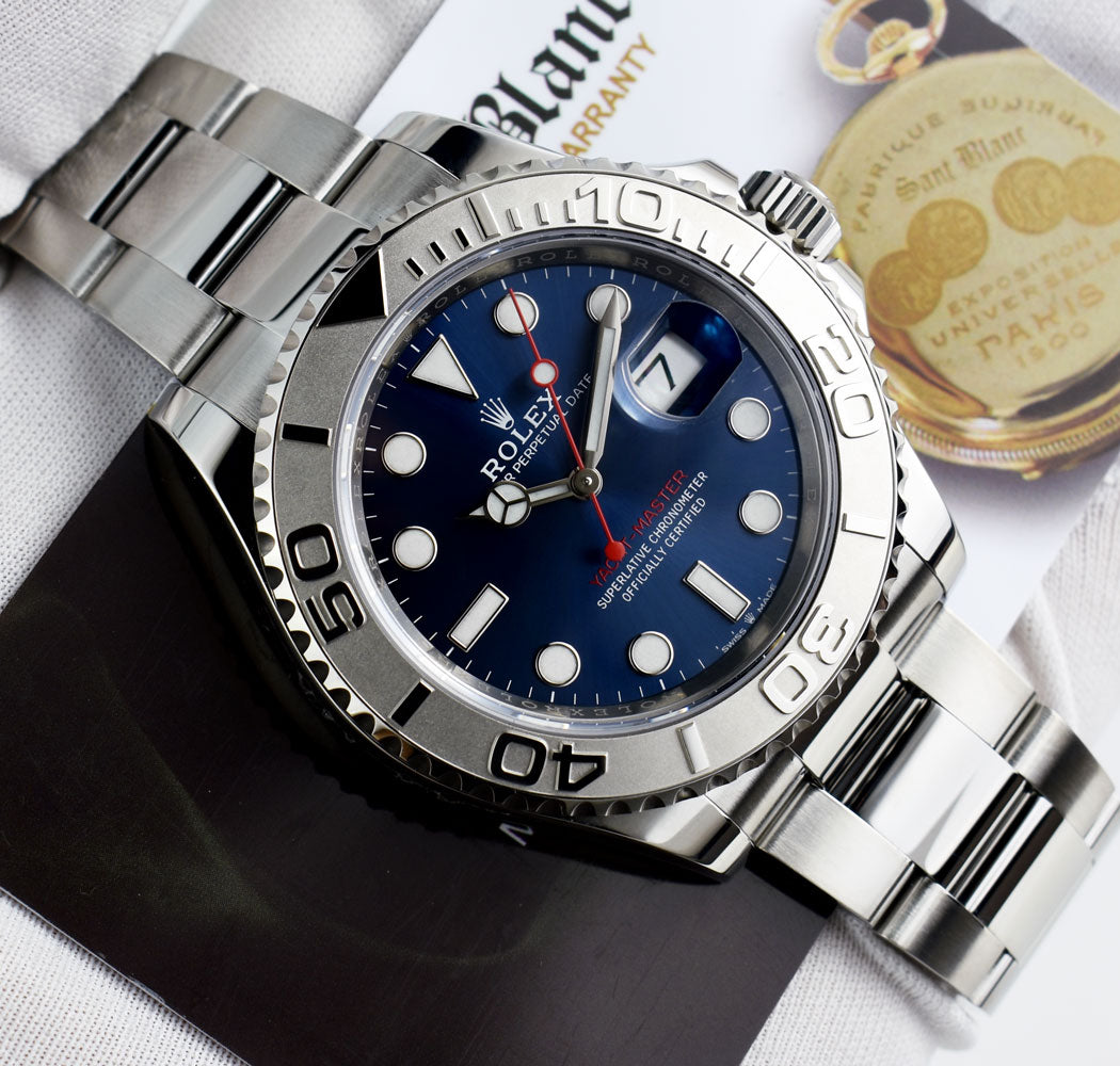 ROLEX 40mm Platinum & Stainless Steel Yachtmaster Blue Dial Model 1266 ...