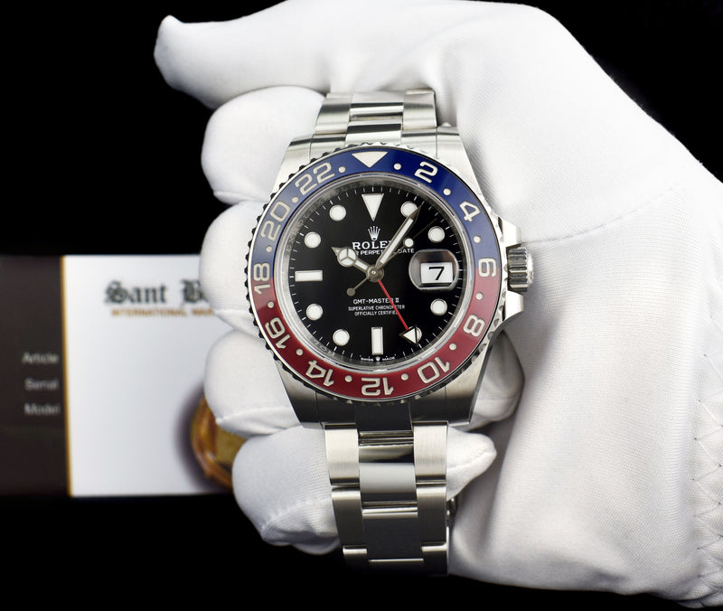 ROLEX 40mm Stainless Steel GMT Master II PEPSI Bezel Oyster Bracelet 126710BLRO