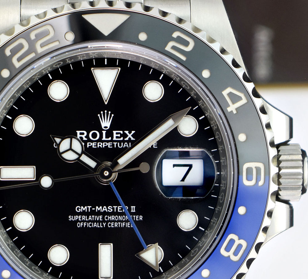 ROLEX Stainless Steel GMT Master II Blue Black Bezel 