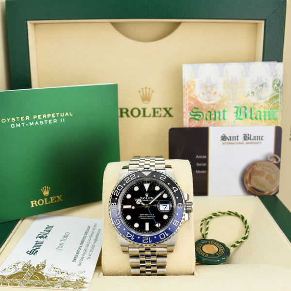 ROLEX 40mm Stainless Steel GMT Master II Blue Black Batman Bezel Model 126710