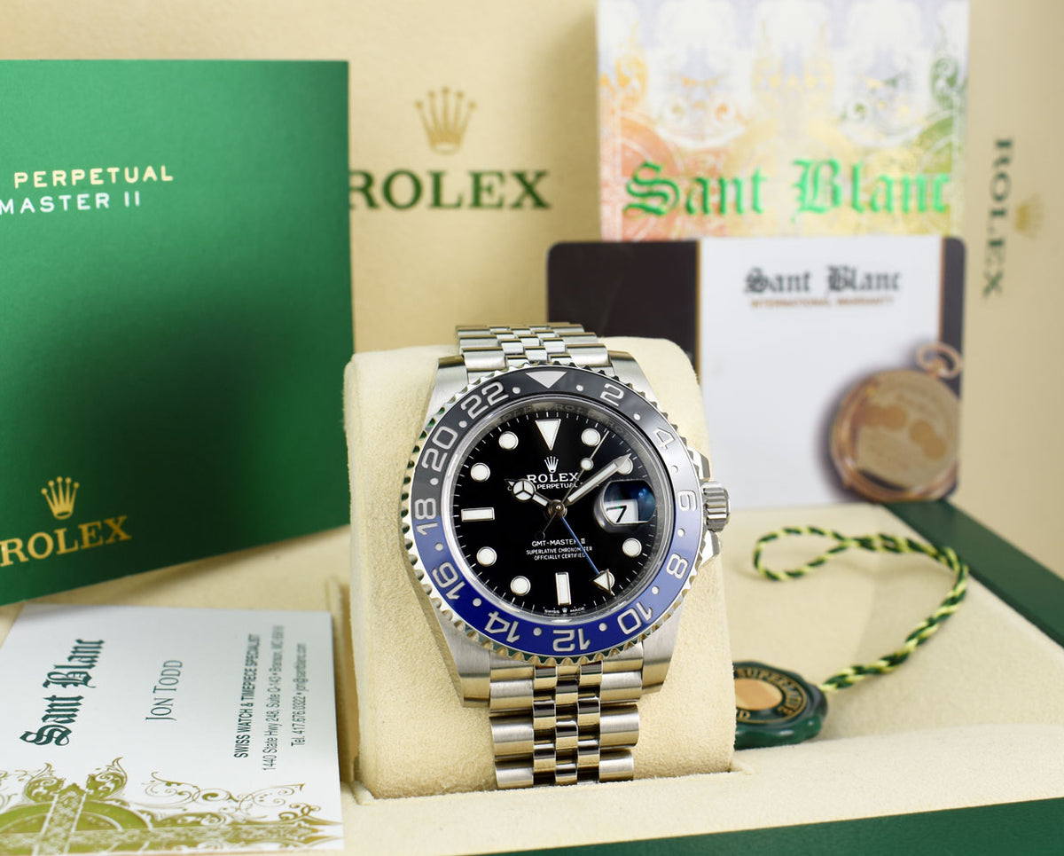 ROLEX Stainless Steel GMT Master II Blue Black Bezel 