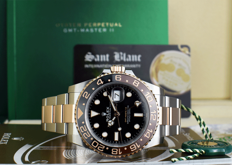 ROLEX 18kt Rose Gold Stainless Steel GMT Master II Black Dial