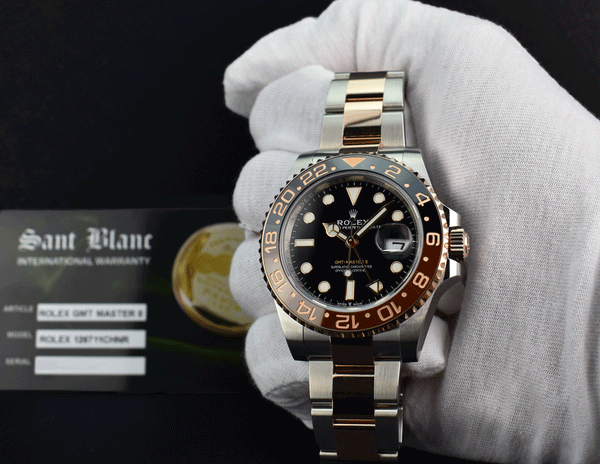 ROLEX 18kt Rose Gold & Stainless Steel GMT Master II Black Dial Model 126711CHNR