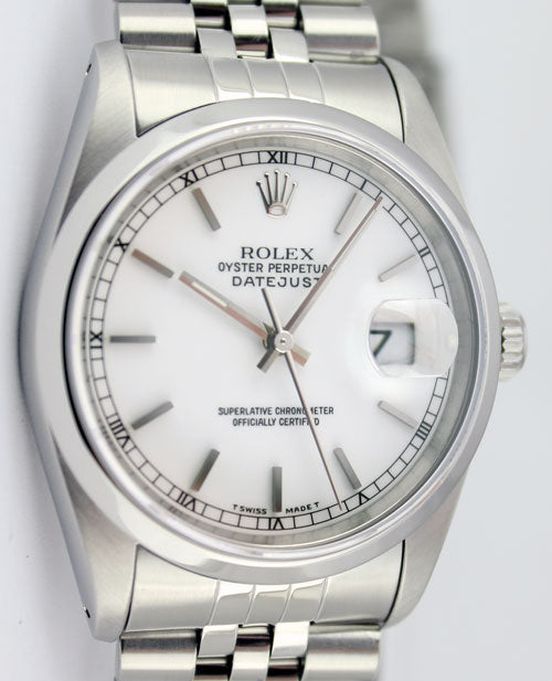 ROLEX Men's 36mm Stainless Steel Datejust White Stick Dial Model 16200