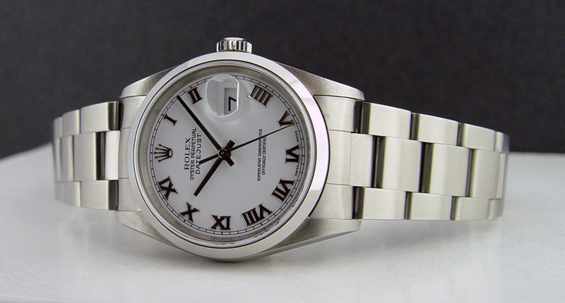 ROLEX Men's 36mm Stainless Steel Datejust White Roman Dial Oyster Band Model 16200