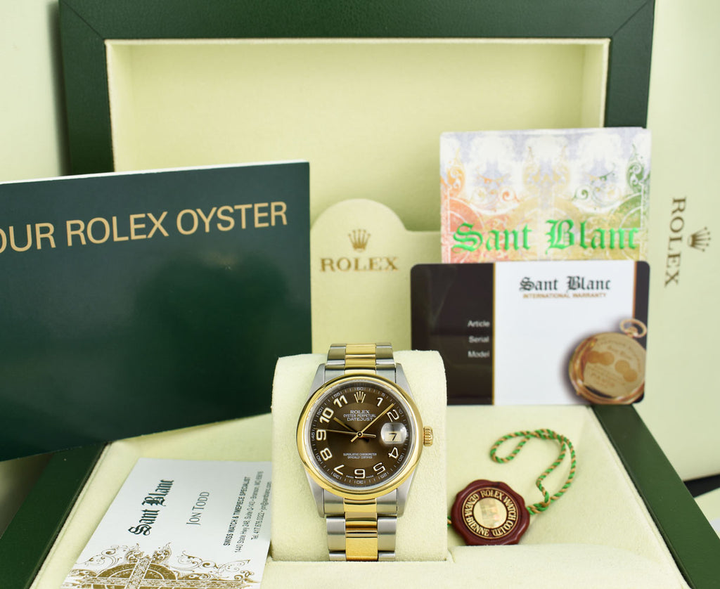 ROLEX 18kt Gold & Stainless Steel DateJust Chocolate Arabic Dial 