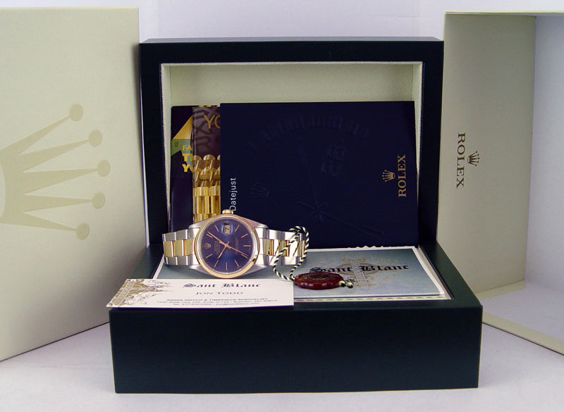 ROLEX 18kt Gold & Stainless Steel DateJust Blue Stick Dial Model 16203