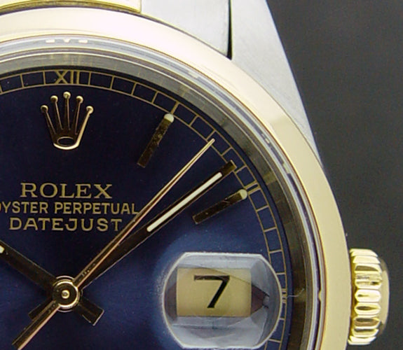 ROLEX 18kt Gold & Stainless Steel DateJust Blue Stick Dial Model 16203