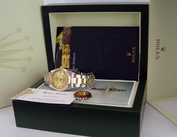 ROLEX 18kt Gold & Stainless Steel DateJust Champagne Roman Dial Model 16203