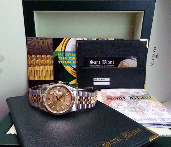 ROLEX 36mm 18kt Gold Stainless Steel DateJust Champagne Index Dial Model 16233