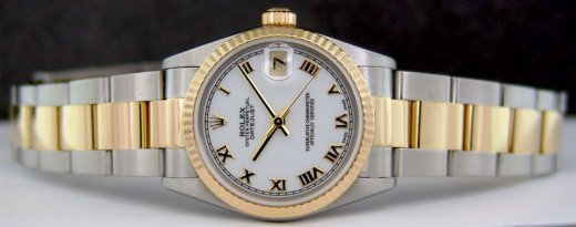ROLEX 18kt Gold & Stainless Steel DateJust White Roman Dial Model 16233