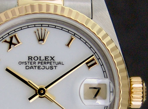 ROLEX 18kt Gold & Stainless Steel DateJust White Roman Dial Model 16233