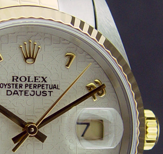ROLEX 36mm 18kt Gold & Stainless DateJust Ivory Jubilee Arabic Dial Jubilee Band Model 16233