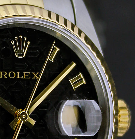 ROLEX 18kt Gold & Stainless Steel DateJust Black Jubilee Roman Dial Jubilee Band Model 16233