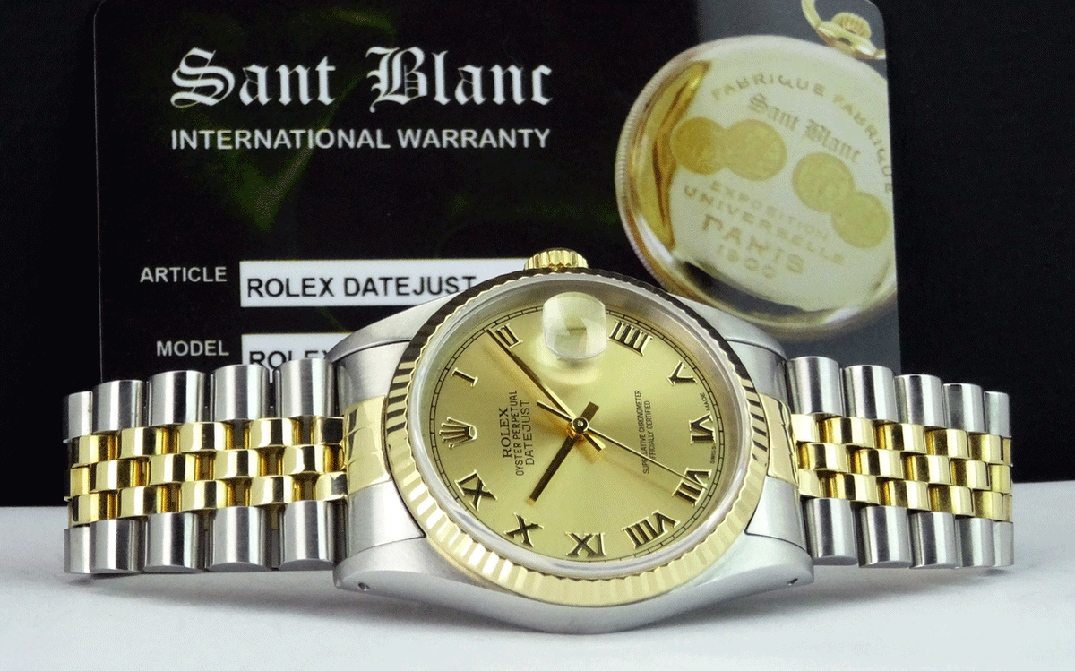 ROLEX 36mm 18kt Gold & Stainless DateJust Champagne Roman