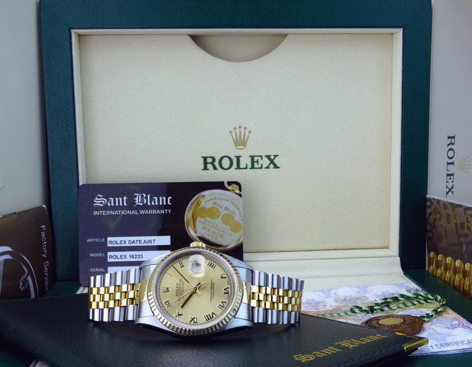 ROLEX 36mm 18kt Gold & Stainless DateJust Champagne Roman