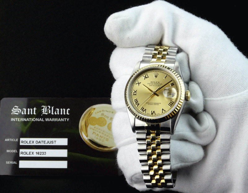 ROLEX 36mm 18kt Gold & Stainless DateJust Champagne Roman Dial Jubilee Band Model 16233