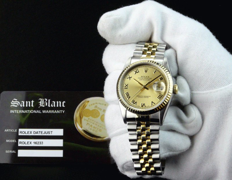 ROLEX 36mm 18kt Gold Stainless DateJust Champagne Roman Dial