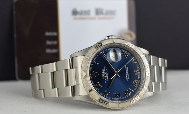 Rolex 36mm White Gold & Stainless Steel Turn-O-Graph Blue Roman Dial Model 16264