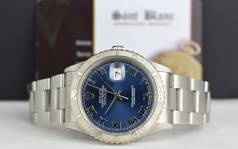 Rolex 36mm White Gold & Stainless Steel Turn-O-Graph Blue Roman Dial Model 16264