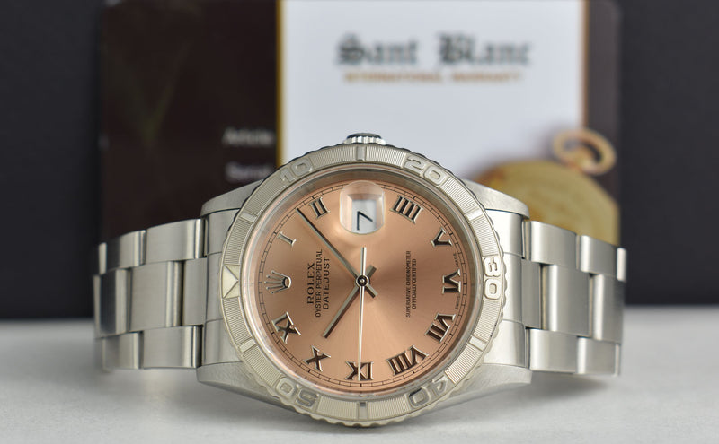 Rolex 36mm White Gold & Stainless Steel Turn-O-Graph Rose Roman Dial Model 16264