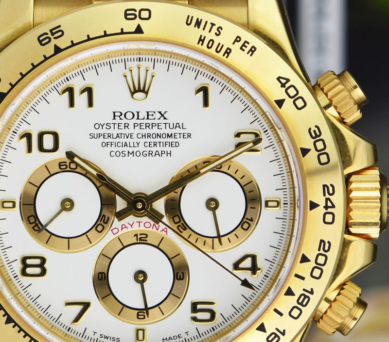 ROLEX 18kt Gold Zenith Daytona White Arabic Dial Model 16518