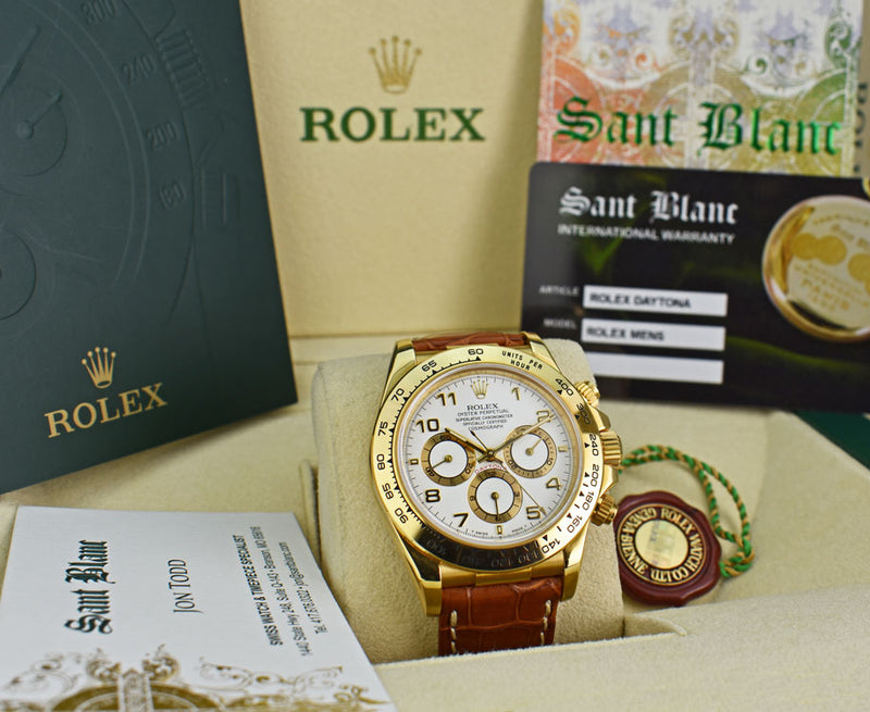 ROLEX 18kt Gold Zenith Daytona White Arabic Dial Model 16518